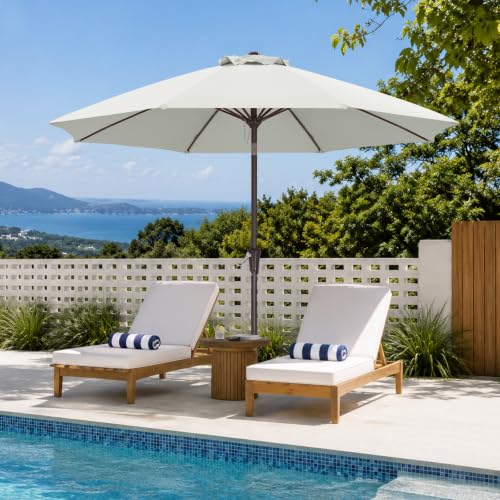 Image of ABCCANOPY 11FT Patio Umbrella, Outdoor Waterproof Table Umbrella with Push Button Tilt and Crank, 8 Ribs UV Protection Pool Umbrella for Garden, Lawn, Deck & Backyard (Beige)