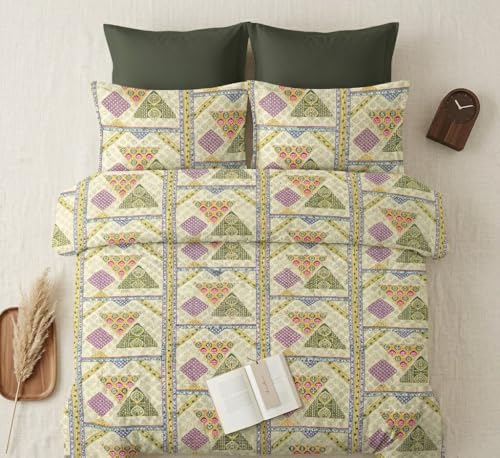 Image of FRESH FROM LOOM Cotton King Size Bedsheet 108x108 Super King, 100% Pure Cotton Bed Sheet with 2 Pillow Covers, 240 TC Soft Breathable | Perfect for Home Decor, PistaGreen, Size- 108x108 inch