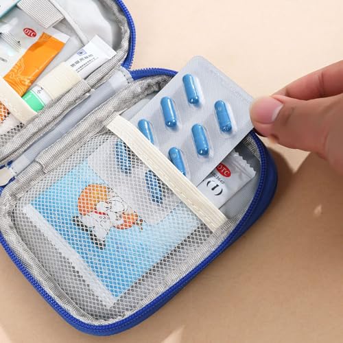 Image of Portable Mini First Aid Pouch, Empty Travel Medicine Bag Pills Pocket for Travel School Home (Dark Blue)