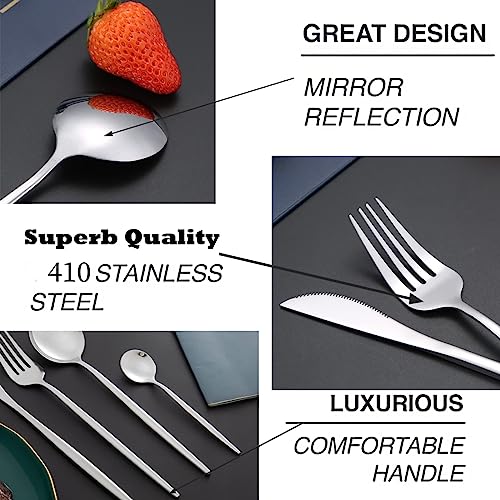 Image of Stainless Steel Silver Cutlery Set for 6 Person with Gift Box 24 Pieces Mirror Finish Luxury Premium Flatware Set for Dining Table Hotel Cafe Bar Restaurant House Warming Gifts