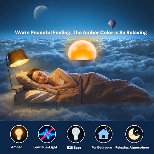Image of L LOHAS LED Sleep Aid Amber Light Bulbs, Blue Light Blocking | A19 9W(60 Watt Equivalent) Dim Light Bulbs, 1800K Warm Light Bulb, E26 Base, 2 Pack