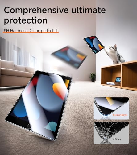 Image of SMARTDEVIL 2 Pack Screen Protector for iPad 9th /8th /7th Generation (2021 /2020 /2019, 10.2 Inch) with Easy-Install Tray[Military Grade Shatterproof]9H+ Hardness Tempered Glass, HD Clarity, Dust & Bubble Free