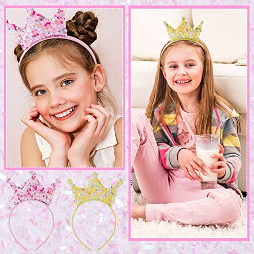 Juexica 12 Packs Sequin Crown Headband, Glitter Headbands Princess Party Favors Elastic Tiaras For Girls Crowns Little Bling Accessories Women Birthday, Pink, Blue, Purple, Yellow, Champagne, Silver #TOP1