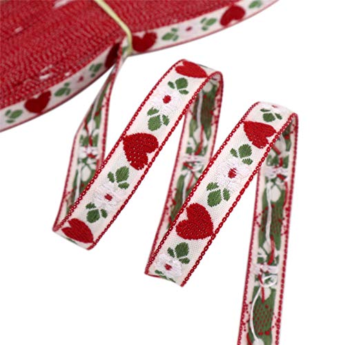 Jacquard Ribbon Trim, Embroidered Lace Ribbon Trim, Woven Sewing Lace Ribbon For Decorative Trim Crafts, Gift Wrapping Ribbon, 0.5 Inch×18 Yards (Heart, Red) #TOP1