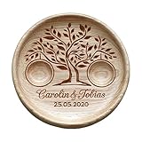  Ringschale aus Holz mit gravierten Namen und Datum, Ringkissen Hochzeit, Ringträger für die Hochzeit, Hochzeitsgeschenk, Baum des Lebens, Tree of Life.