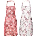 Waterproof Floral Chef Apron for Women with Pockets, Cute Stylish Adjustable Aprons for Kitchen Cook