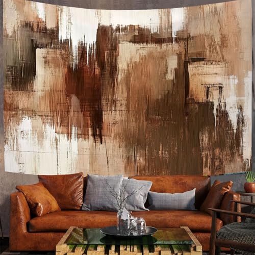 Tapiz de pared moderno para salón con impresión grafiti abstracto en tela marrón óxido 150x230cm