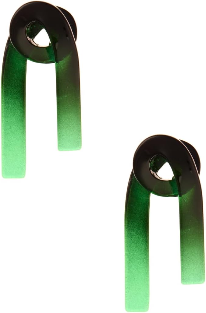 8 Other Reasons Wicked Eyes Open Sculptural Ribbon Stud Earrings | Black to Green Gradient Acrylic Statement Studs | Abstract Drop Style Fashion Jewelry | Lightweight Contemporary Earrings for Women