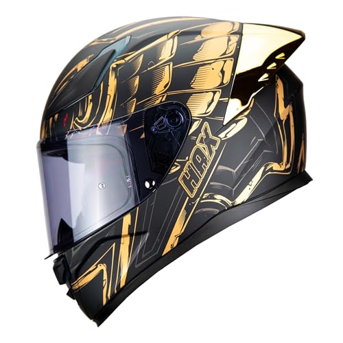 Image of HAX Onix Full Face Motorcycle Helmets DOT Approved, Pinlock Ready & Intercom Slot , Motorbike Powersports Street Racing for Men Women(Pharaoh Matte Blk-Gld, L)