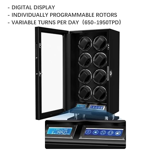 DUKWIN Watch Winder, Fingerprint Lock Watch Winders for 8 with LCD Touch Screen, Remote Control, Super Quiet Motor, Blue LED Light and Adjustable Watch Pillows for Universal Watches & Collector - Thumbnail 4