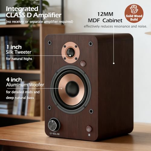 Image of LONPOO 100W HiFi Active Bookshelf Speakers with Bluetooth | 4'' Aluminum Woofer, 12MM Wooden Cabinet, DSP-Tech, Optical /RCA /USB /AUX for TV PC Turntable (LP-42M)