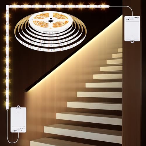 OMIKA Dual Sensor Stair Lights Indoor, Rechargeable 16.4ft LED Strip