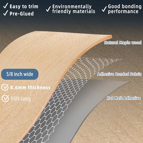 Image of Maple Edge Banding, 5 /8 inch x 50ft roll of Veneer Edge Banding, Pre-glued Flexible Real Wood Tape Banding for Cabinet Repair Furniture Restoration