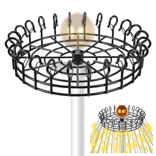 TTQ Christmas Tree Flag Pole Mega Topper Light Hook Metal Flag Pole Christmas Tree Light kit with 24 Hooks for Hanging Outdoor String Lights on Telescoping Flagpole Xmas Yard Patio Decoration