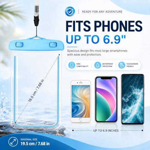 Image of Waterproof Pouch for Phone Black Blue Pack of 2 with Lanyard