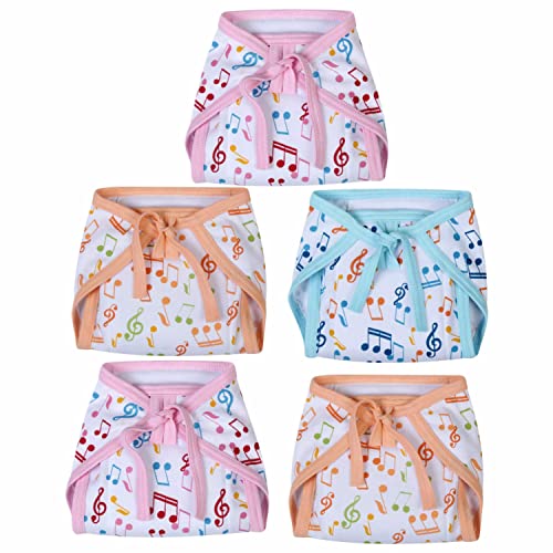 Image of Printed Cotton Hosiery Washable & Reusable Adjustable Cloth Langot Diaper With Insert Cushioned Padded Nappy Tying Langot For Babies- Pack of 5 (Small, Multicolor)