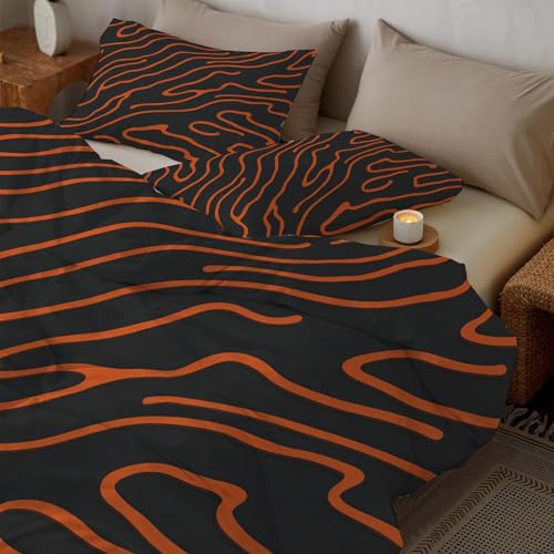 Housse de couette 200x200 zèbre orange et bleu marine avec 2 taies