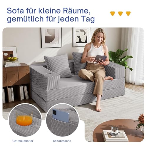 Sofá cama convertible 4 en 1 cómodo sillón cama plegable con reposabrazos gris 4