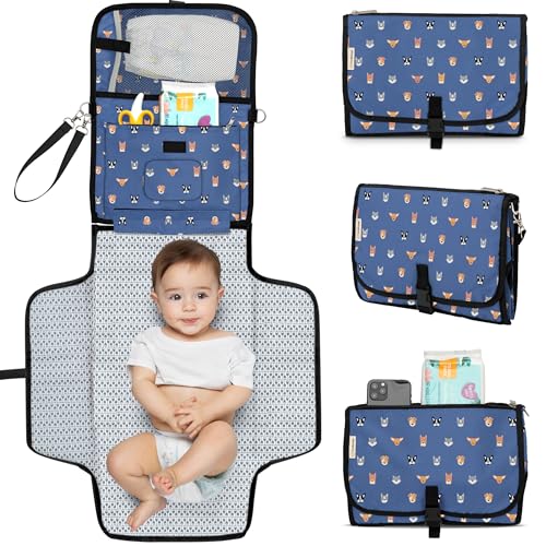 Image of KeaBabies Portable Diaper Changing Pad - Large Waterproof Baby Changing Mat, Compact Travel Diaper Clutch, Functional Pockets Fit Newborn Essentials, Wipeable & Padded Baby Changer (Pets & Paws)