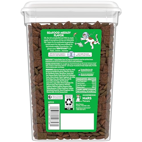 Temptations Classic Crunchy and Soft Cat Treats, Seafood Medley Flavor, 16 oz. Tub