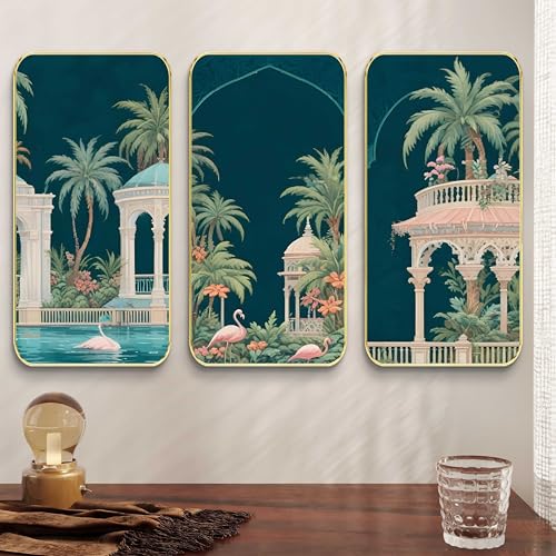 Image of Livin'luxe Set of 3 Flamingo modern art Boho painting Premium Framed Laminated Wall paintings for living room, bedroom, home decoration, wall decoration 20 inch x 30 inch SP-31