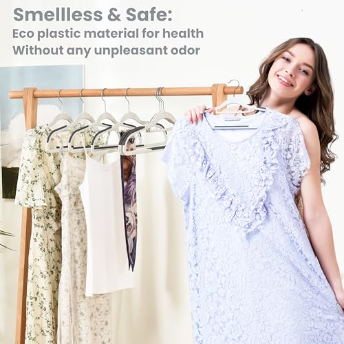 Plastic Hangers 30 Pack, Slim Hangers Non Slip for Closet, Non-staining Space Saving Hanger, 17.1 inches Coat Hanger Heavy Duty Hanging Dry Wet Clothes, Gray - Image 3