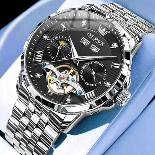 Image of OLEVS Mens Automatic Watches Self Winding Mechanical Luxury Dress Stainless Steel Waterproof Wrist Watches for Men