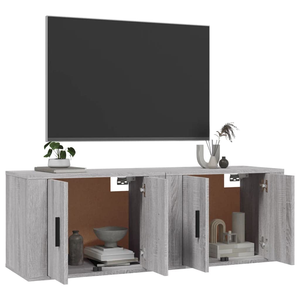 Set di 2 mobili da parete per TV, grigio Sonoma, mobile TV sospeso, in legno, moderno, per soggiorno, 57 x 34,5 x 40 cm