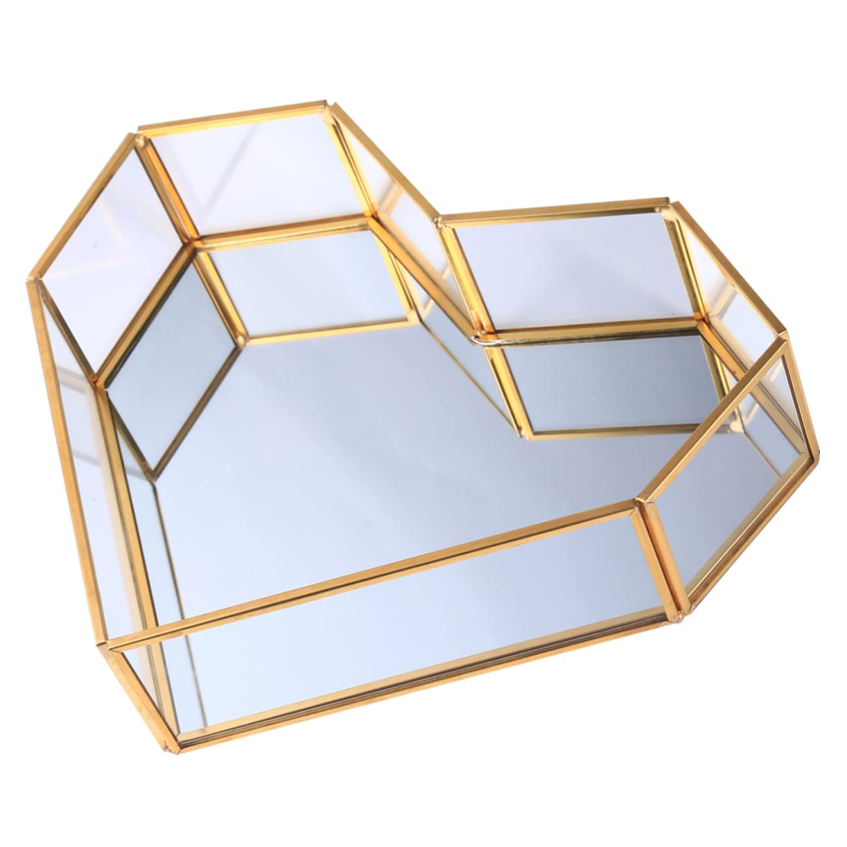 SHERCHPRY Glas Tablett Herzform Vintage Goldener Kupfer Bar Glastablett Kuchen Desserttablett Schmuckhalter Aufbewahrungstablett Für Zuhause Schlafzimmer Wohnzimmer