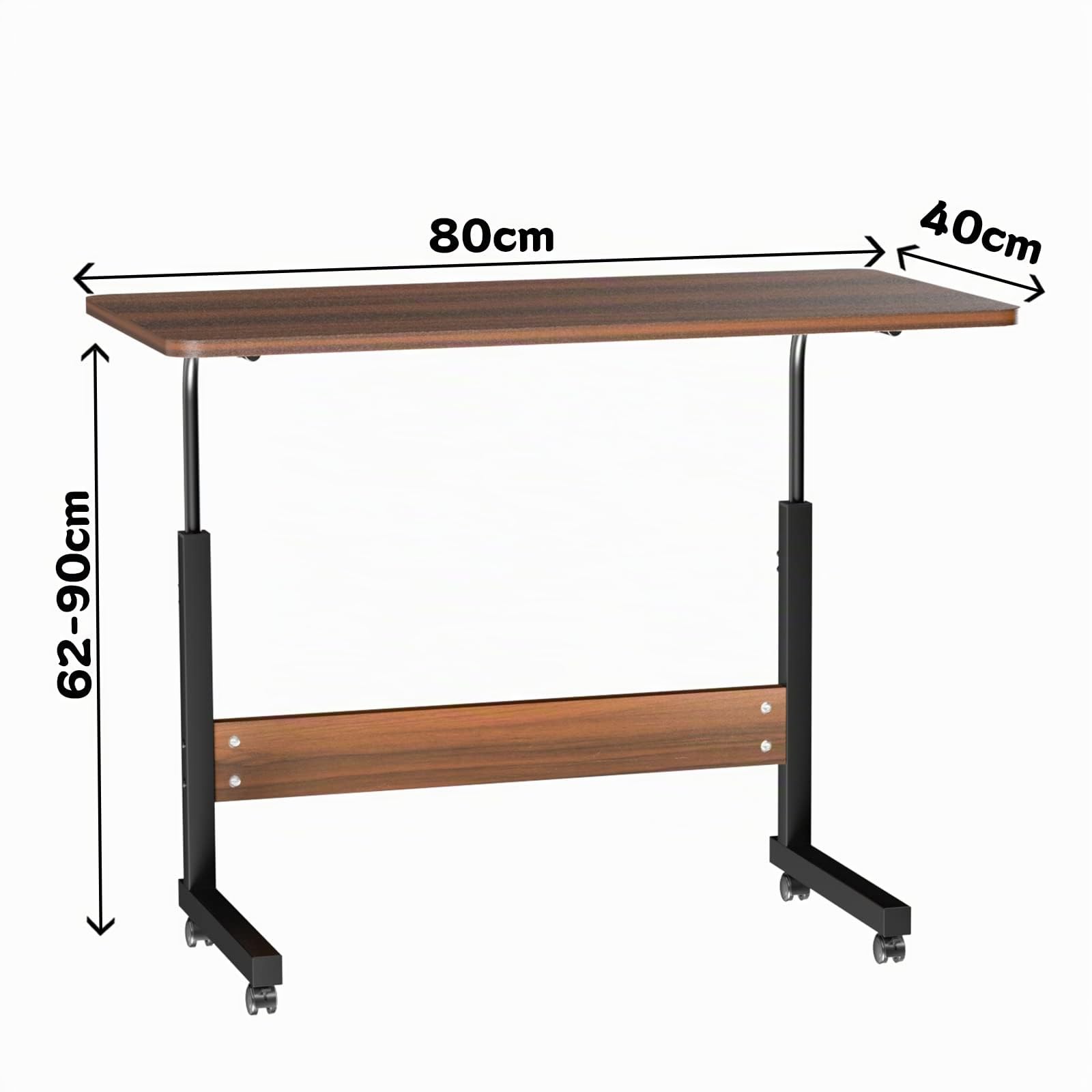 Scrivania con ruote, scrivania per computer con ruote, tavolino regolabile in altezza, per camera da letto, soggiorno, 80x40 cm Marrone rossastro