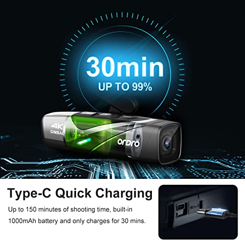 ORDRO EP8 Kopfkamera 4k 60fps kostenloser tragbarer Camcorder 1080p 60fps WiFi Videokamera, unterstützt schnelles Aufladen mit Gimbal 2.0 und 1/2.8 Zoll Sensor, Fernbedienung und 64 GB Micro-SD-Karte - Image 4
