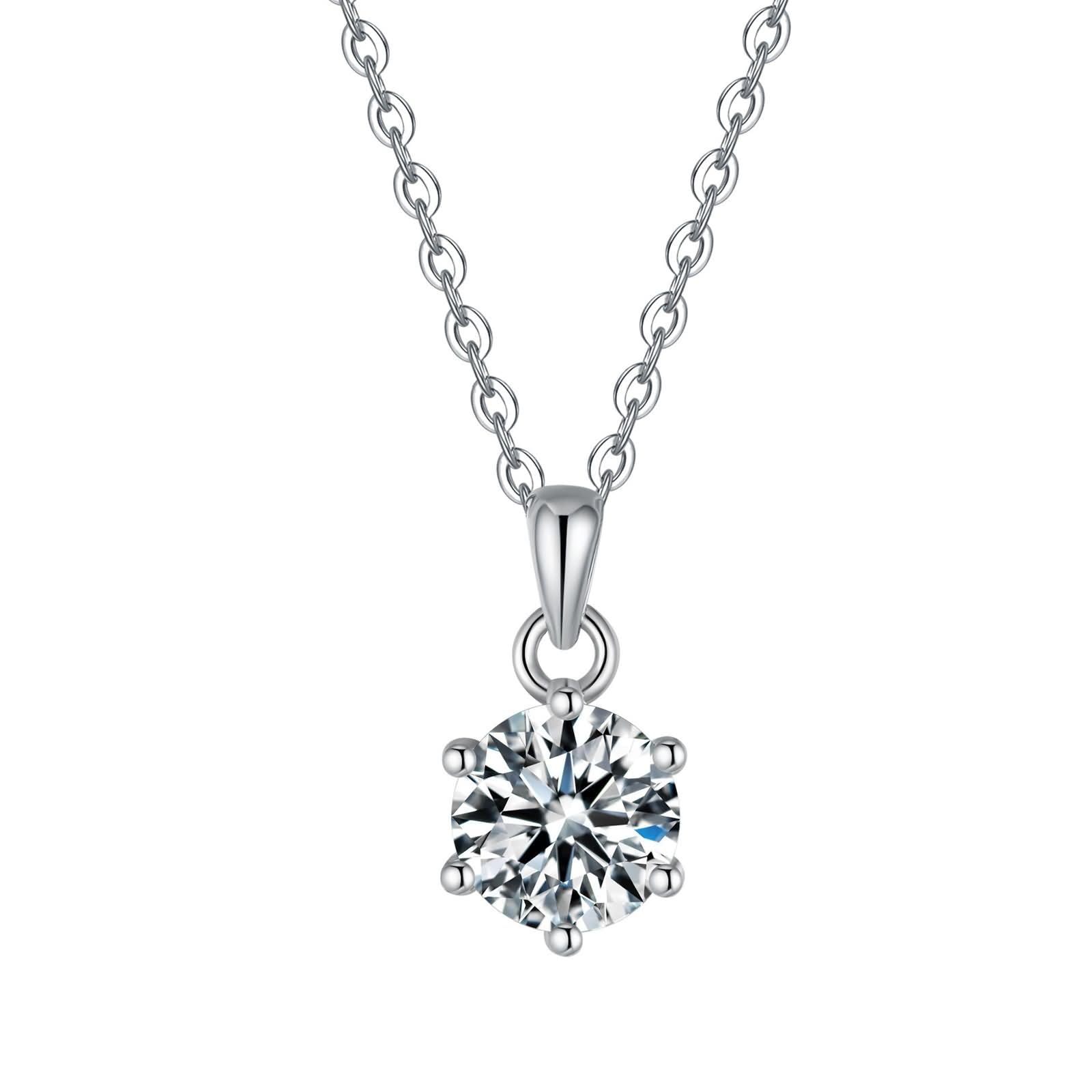 Wycian Collares de moissanita para mujer, oro blanco de 9 quilates, 14 quilates, 18 quilates, 6 puntas, collar de oro delicado solitario para mujer, largo de 45 cm