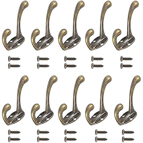 PROGARMENTS 10Pcs Alloy Coat Hooks, Clothes Hat Hooks Vintage Coat Hooks Classic Antique Wall Mounted Hook for Kitchen Bathroom Cover
