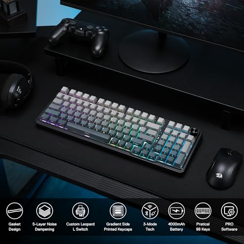 Image of Redragon K686 PRO 98 Keys Wireless Gasket RGB Gaming Keyboard, 3-Mode PBT Mechanical Keyboard w /Hot-Swap South-Facing RGB Socket, Dedicated Knob Control & 5-Layer Noise Dampening, Gradient PBT Keycaps