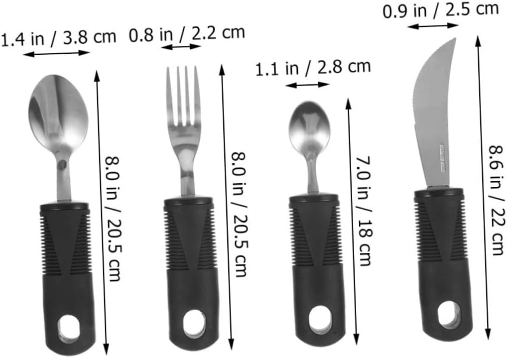 Ipetboom 1Set Adaptive Utensils for Elderly Disabled Non-slip Handle Silverware for Patients Lightweight Easy to Clean Kitchen Cutlery for One-handed Use