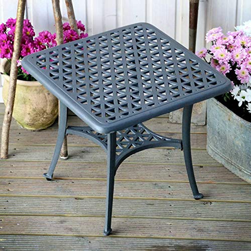 Lazy Susan SANDRA 54cm Square Outdoor Coffee Table, Sand-cast Aluminium, Weatherproof, Lightweight, Compact Design, Slate Grey Finish