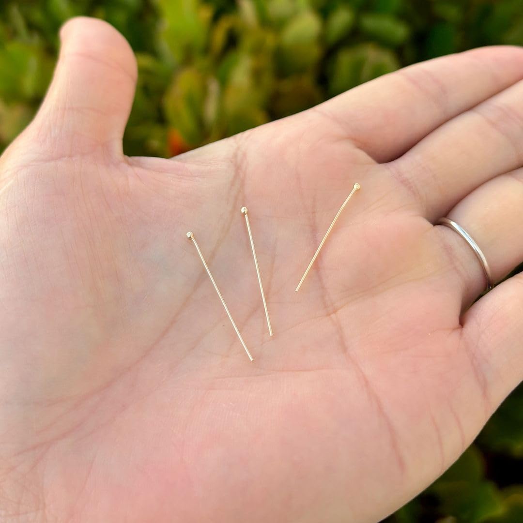 50pcs Adabele Real 1/20 14K Gold Filled 25.4mm/1 Inch Ball Head Pins Headpin Non Tarnish (24 Gauge/0.5mm) for DIY Craft Jewelry Making JK7-D25