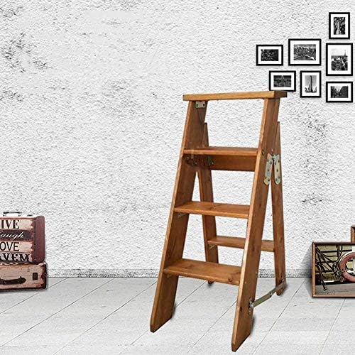 Foldable Wooden 4 Step Ladder Chair for Adults Multifunctional Non Slip Stool for Indoor Use Space Saving Flower Rack for Kitchen and Bathroom Honey Color image 5