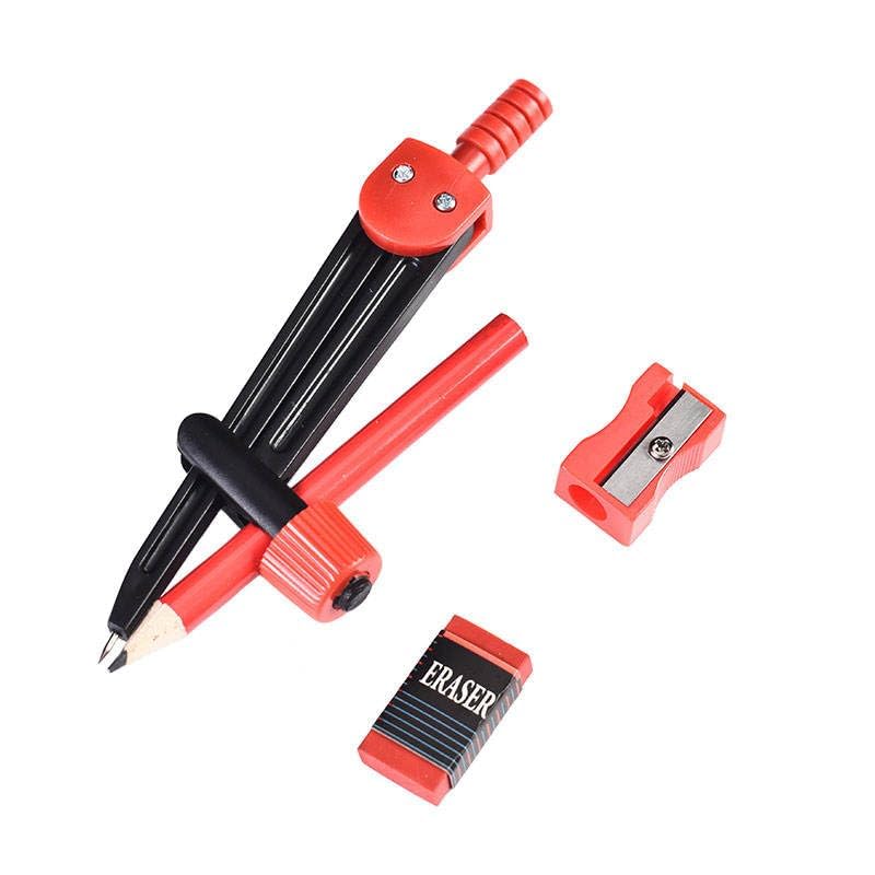 Image of BOXBERRY Maths Set and Carry Case, 8-Piece Geometry Box with Compass, Ruler, Protractor, Triangles, Eraser and Sharpener, Red
