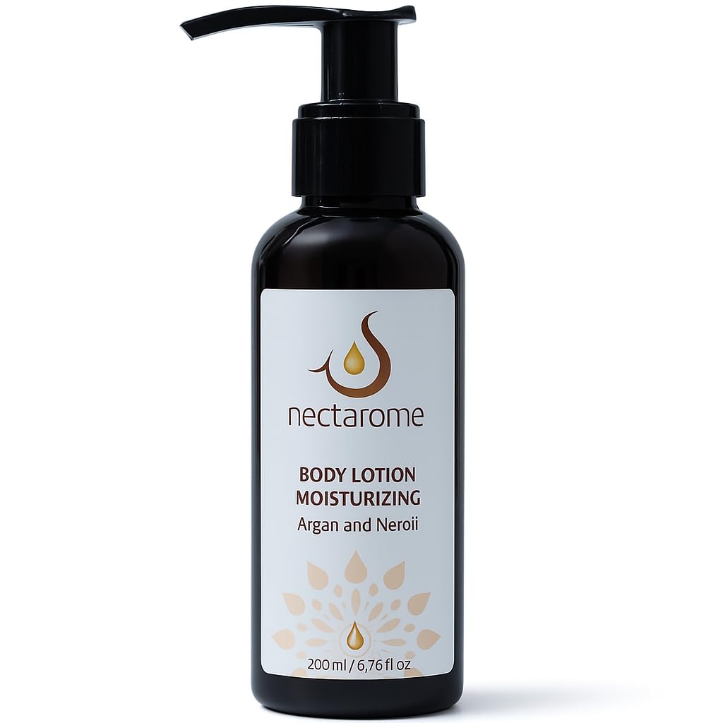 Auramoon Nectarome Essential Even Tone Body Lotion – Argan, Rose & Neroli – Deep Moisturizing, Brightening, Sensitive Skin Care, Long-Lasting Hydration & Radiance