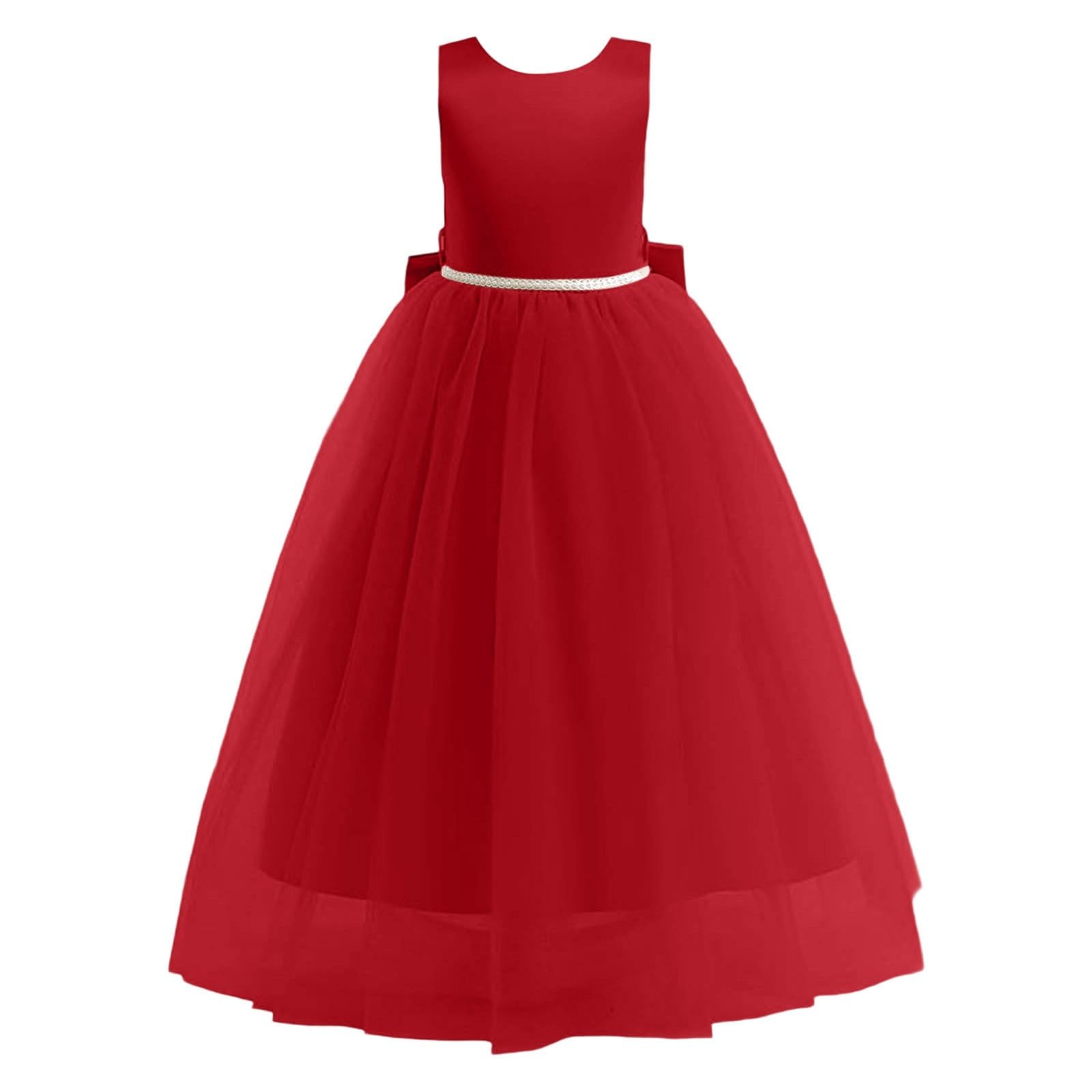 Vestido de satén para niñas de Flores, para Bodas, con Perlas y Lazo, de Tul, Suave y Bordado, Ideal para Fiesta, Primavera Estilo Elegante