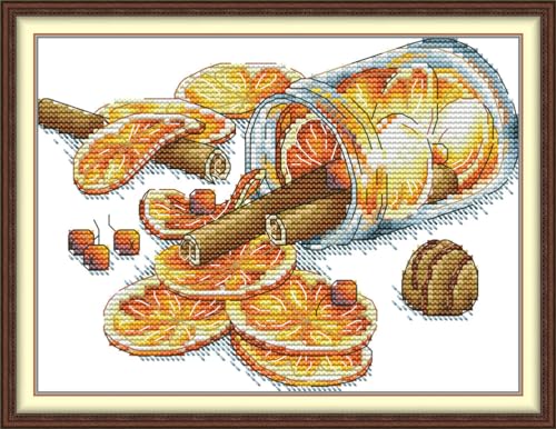 Image of Meecaa Cross Stitch Kits 14 Count Stamped, Lemon Slices Embroidery Kit with Accessories Pre Printed (22×17CM)(Lemon Slices)