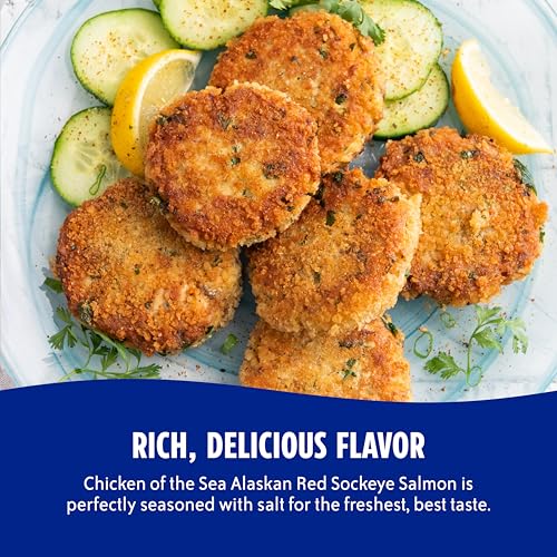 Image of Chicken of the Sea Traditional Style Alaskan Red Sockeye Canned Salmon, 14.75 Ounce Cans, 12-Count - High Protein Lean Wild Caught Salmon - Delicious Wild Salmon Sockeye for Burgers, Pasta, & More