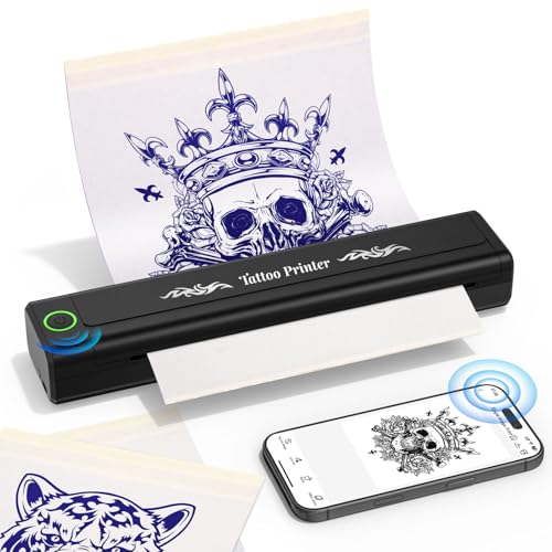 YOHOOLYO Termocopiadora Tattoo Bluetooth Impresora Termica Tattoo Portatil 203 DPI Compatible con Smartphones Tabletas Incluye 10 Hojas de Transferencia para Tatuadores Principiantes