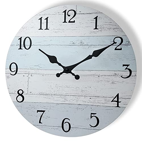 Plumeet Wall Clock, 12'' Frameless Wooden Wall Clocks With Silent Quartz Movement, Rustic Coastal Country Village Clocks Decorative For Kitchen Bedroom Living Room #TOP5