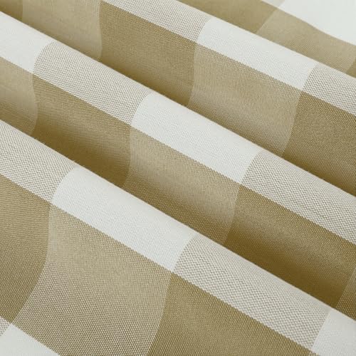 Image of TWOPAGES Pinch Pleat Cafe Curtains 30 Inch Long Buffalo Plaid Light Filtering Farmhouse Half Window Curtains for Bathroom (Khaki Grid, 26W x 30L Inches, Set of 2)