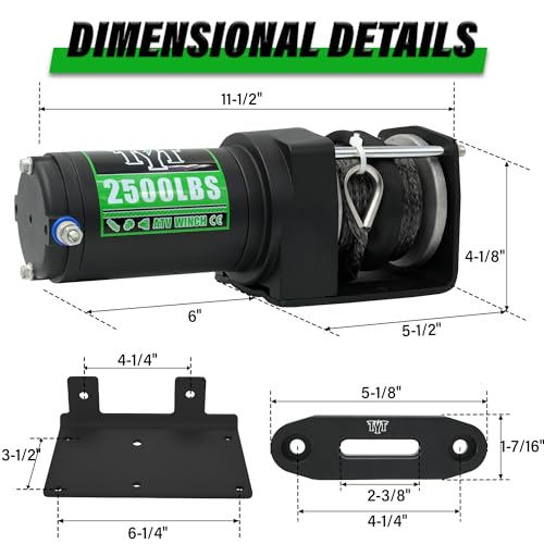 2500 lb ATV Electric Winch, 12V DC, Heavy Duty Synthetic Winch Rope 1/5\" x 32FT, Wired Remote Control, Includes Fairlead, Winch Mounting Plate, Ideal for Off-Road, ATV, UTV, Boat Towing Off Road - Thumbnail 3