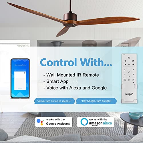 Reiga 65" Dc Motor Indoor Outdoor Modern Smart Large Ceiling Fan High Cfm With 3 Wood Blades Wifi Alexa App Remote Control For Patio Garage Farmhouse Oil-Rubbed Bronze #TOP1