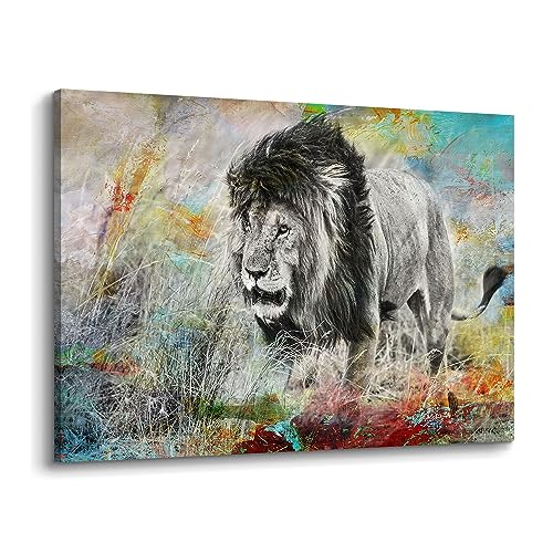 old barn Lion Portrait Canvas Wall Art: Wild Lion Artwork Wildlife Animal Painting Picture Print for Bedroom(24x36)