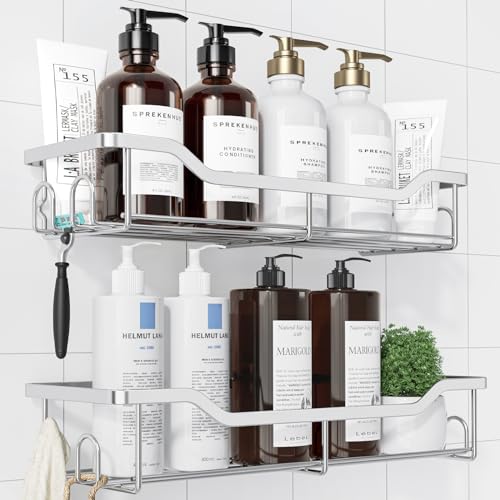 Image of Kitsure Shower Caddy Large - Adhesive Shower Organizer, Stainless Steel Shelf for Inside Shower, No Drill Bathroom Organizers and Storage, Home Decor Accessories, 2 Pack, Sliver
